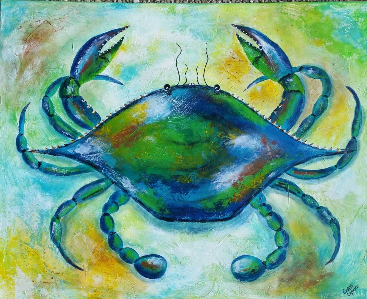 Giant Blue Crab 24x30 original acrylic painting on wrapped