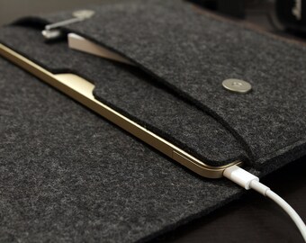 Macbook 12-inch Case, 100% Wool Felt, Italian Vegetable Tanned Leather HA-12-ADB
