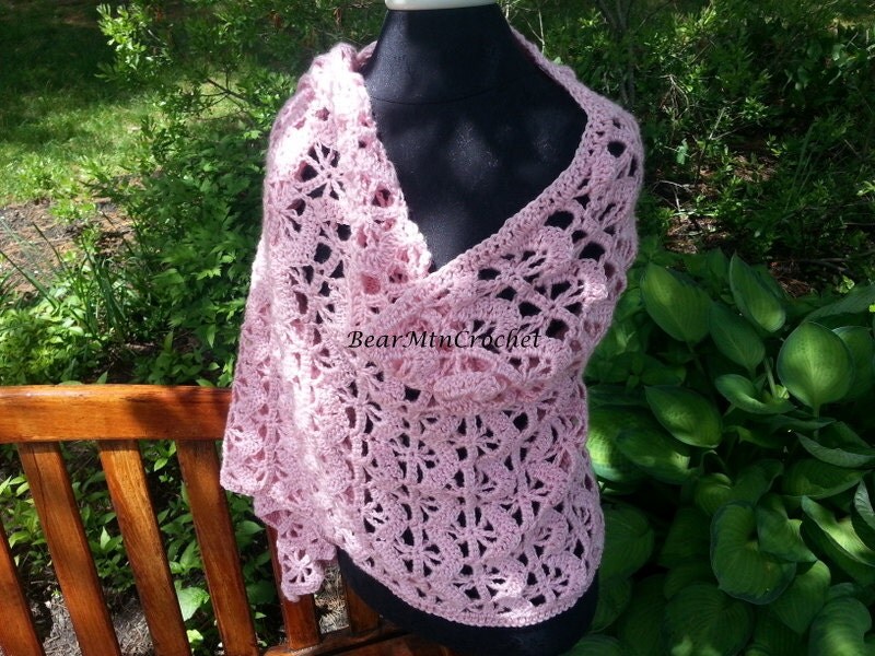 Pretty in Pink hand crocheted shawl wrap-Breast Cancer