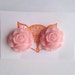 Large Pink Rose Post Gold Earrings