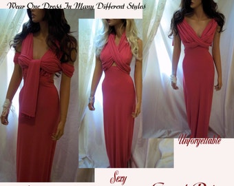 Beautiful Pink Sexy Infinity Dress, Convertible Dress, One Dress Many Looks, Bridesmaid Dress, Prom Party Gown, Bridesmaid Gown, Maxi Dress