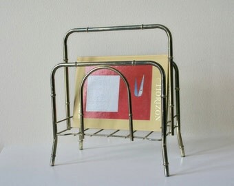 Vintage Brass Bamboo Magazine Rack,Mid Century Mordern