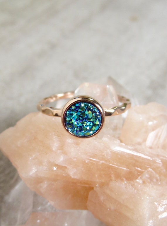 Tiny Blue Green Druzy Ring