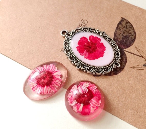 6pcs Handmade Transparent Resin Dipped Pressed Dry Flower