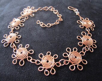 Copper wire wrapped ankle bracelet daisy flower anklet with adjustable chain, ankle jewelry, wire wrapped jewelry, wire wrapped anklet