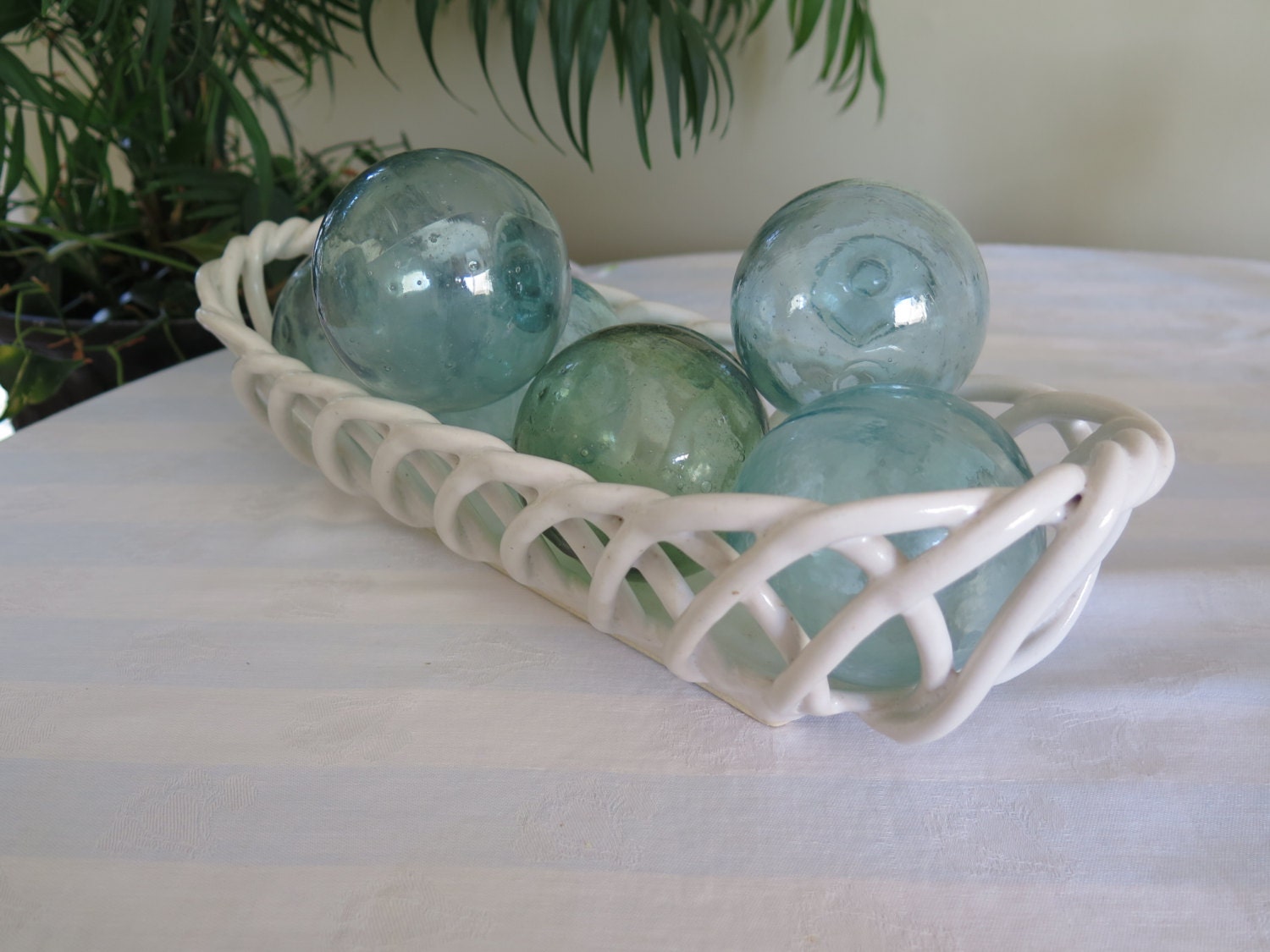 Vintage White Ceramic Bread Basket Open Weave Coil Pottery