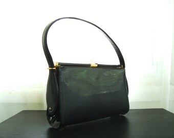 Pretty Black Patent Handbag by Caprice Originals, Kelly Frame Shiny Vinyl Purse