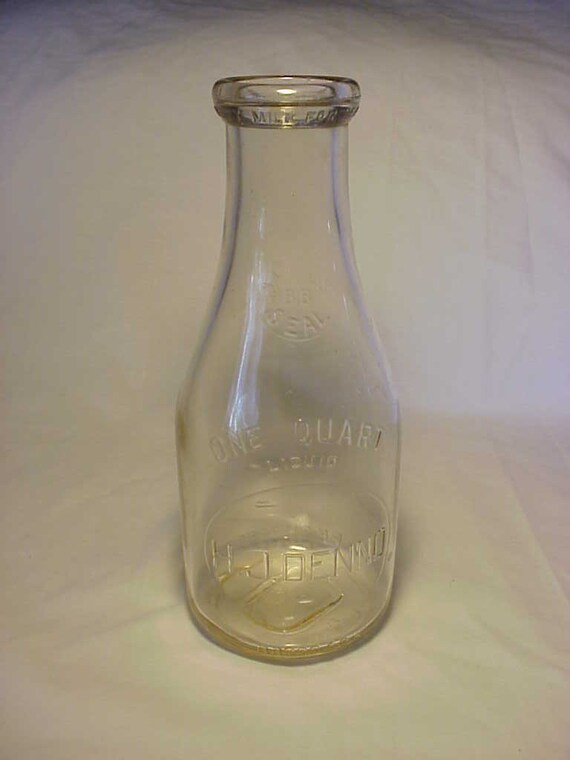 1945 H. J. Denno Athol Mass. One Quart Size Glass Milk