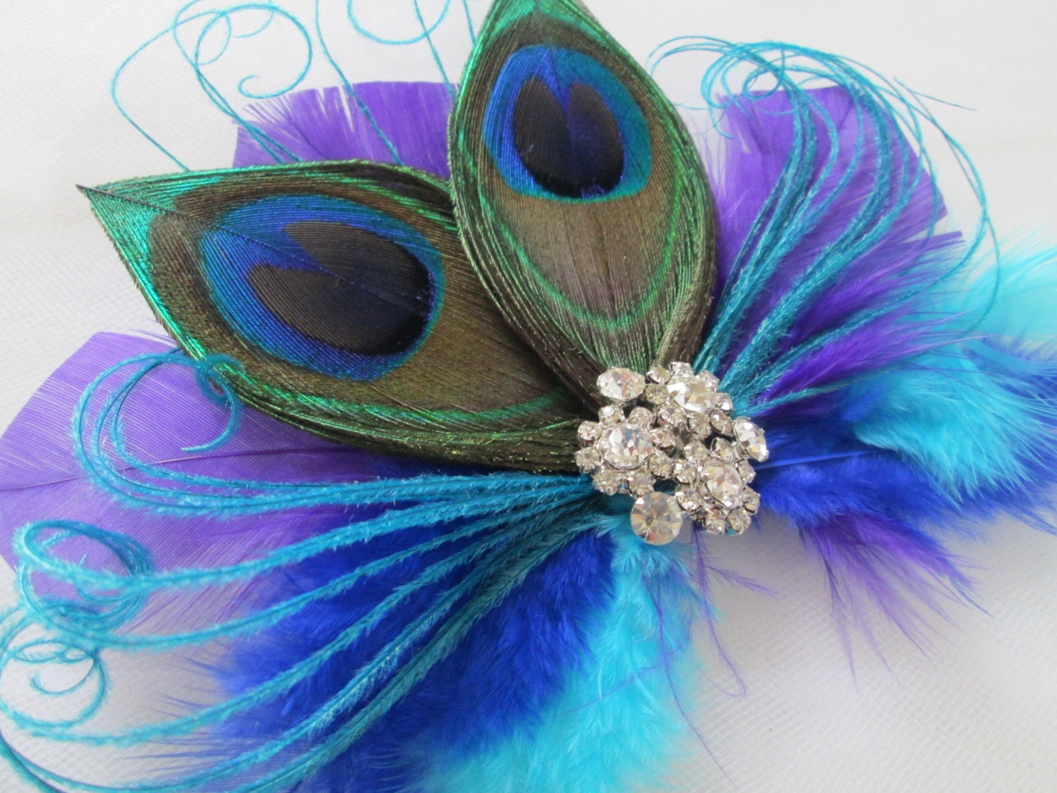 PEACOCK Wedding Fascinator Purple Teal Royal Blue Feather