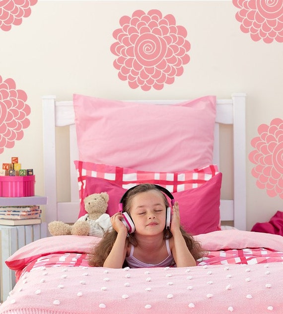 Vinyl Decal Wall Art Sticker Blossom Swirls, Flower Swirl Decals, Girls Floral Decals, Little Girls Flower Stickers