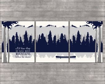 Nursery Wall Art - Mountains - Outdoor Theme - Baby Boy - Navy Blue and Gray - Set of 3 8x10 Digital Files