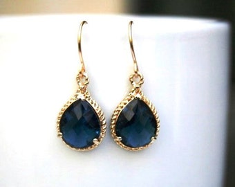 Sapphire Blue Earrings in Gold.Blue Earrings. Sapphire Earrings.Dark Blue.Montana Blue Earrings.Bridesmaid Earrings.Bridal Jewelry.Wedding
