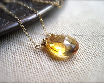 Citrine Necklace, November Birthstone Gold Gemstone Necklace, Yellow Stone Necklace, November Birthday