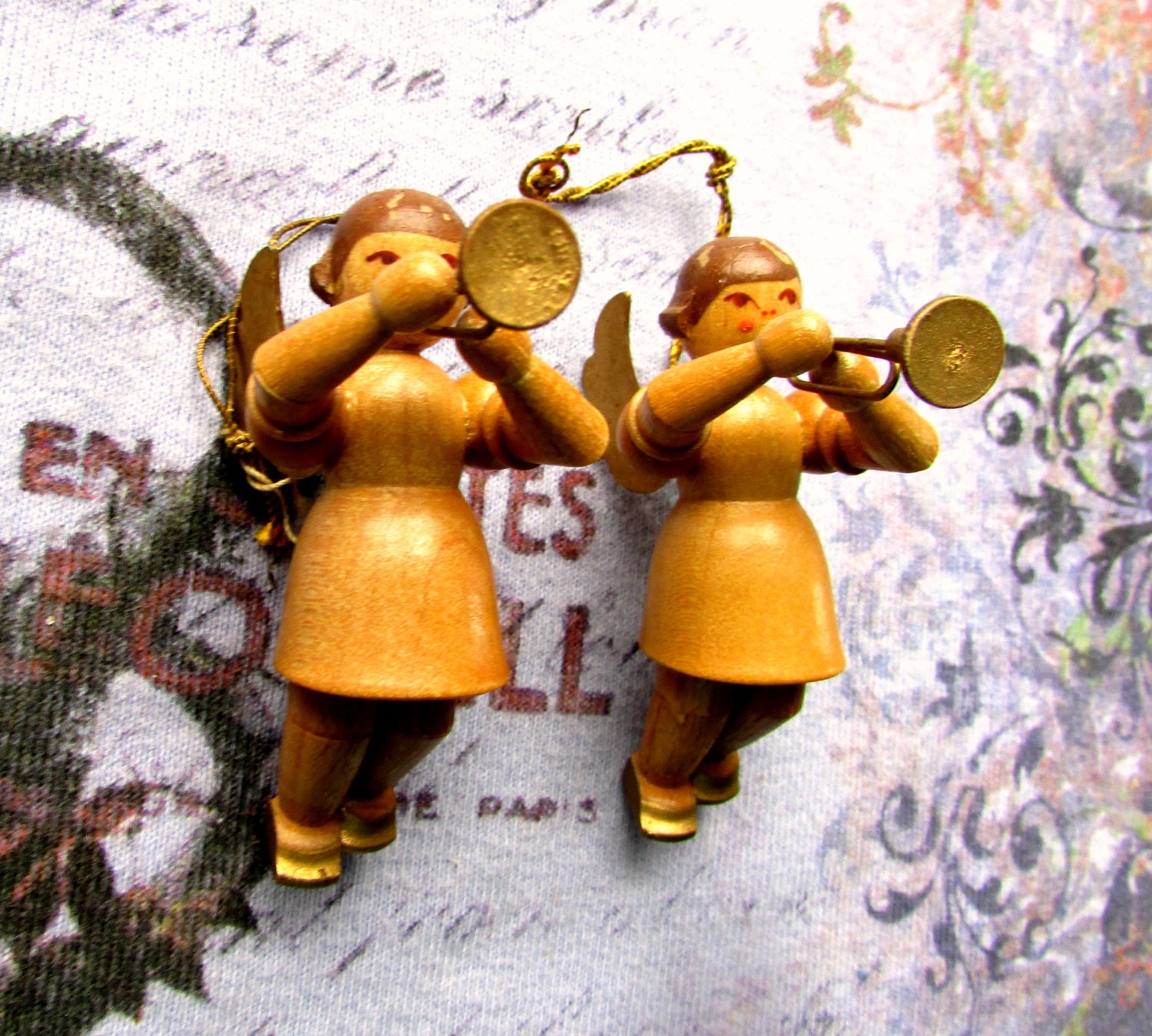 Wooden Angel Ornaments West Germany Christmas Tree Ornaments