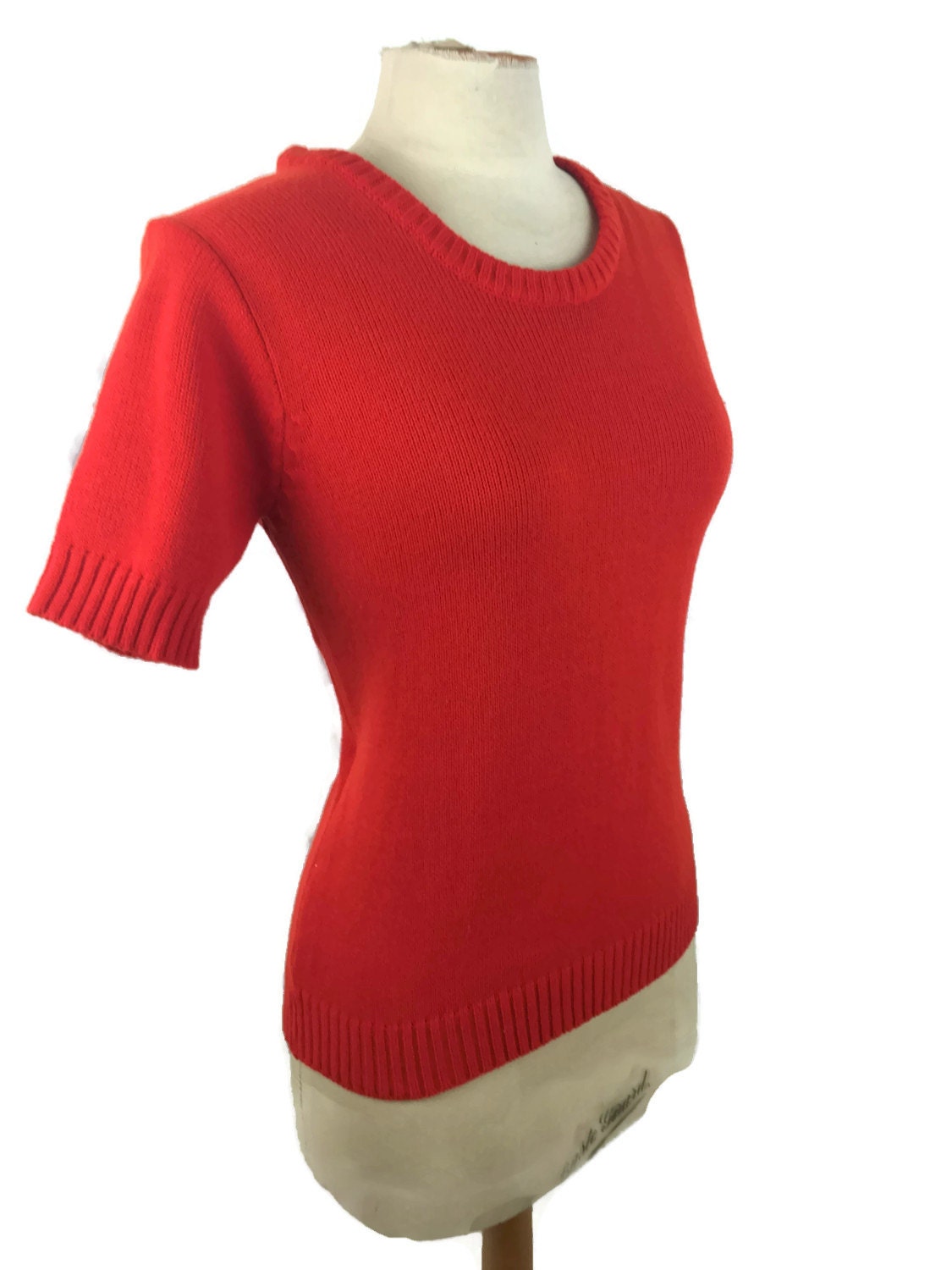 Vintage Red Short Sleeve Sweater Scoopneck by VintageClothingDream
