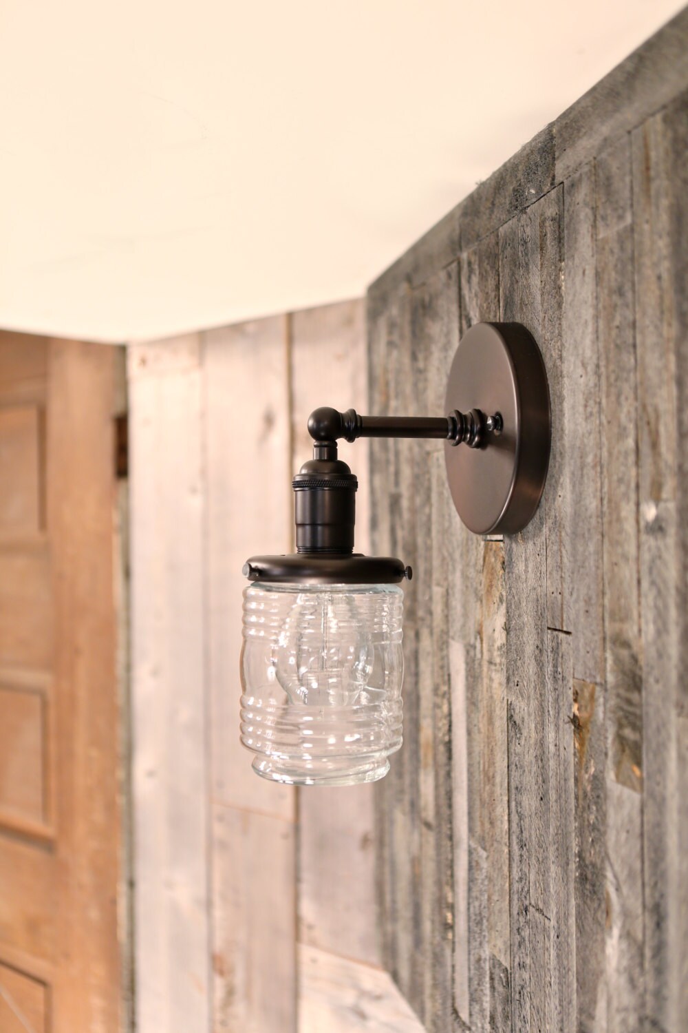 Sconce Lighting with Clear Jar Glass Shade by lucentlampworks