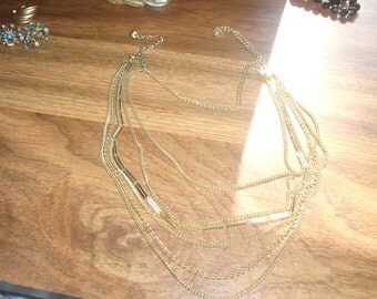 vintage necklace multi strand chain goldtone