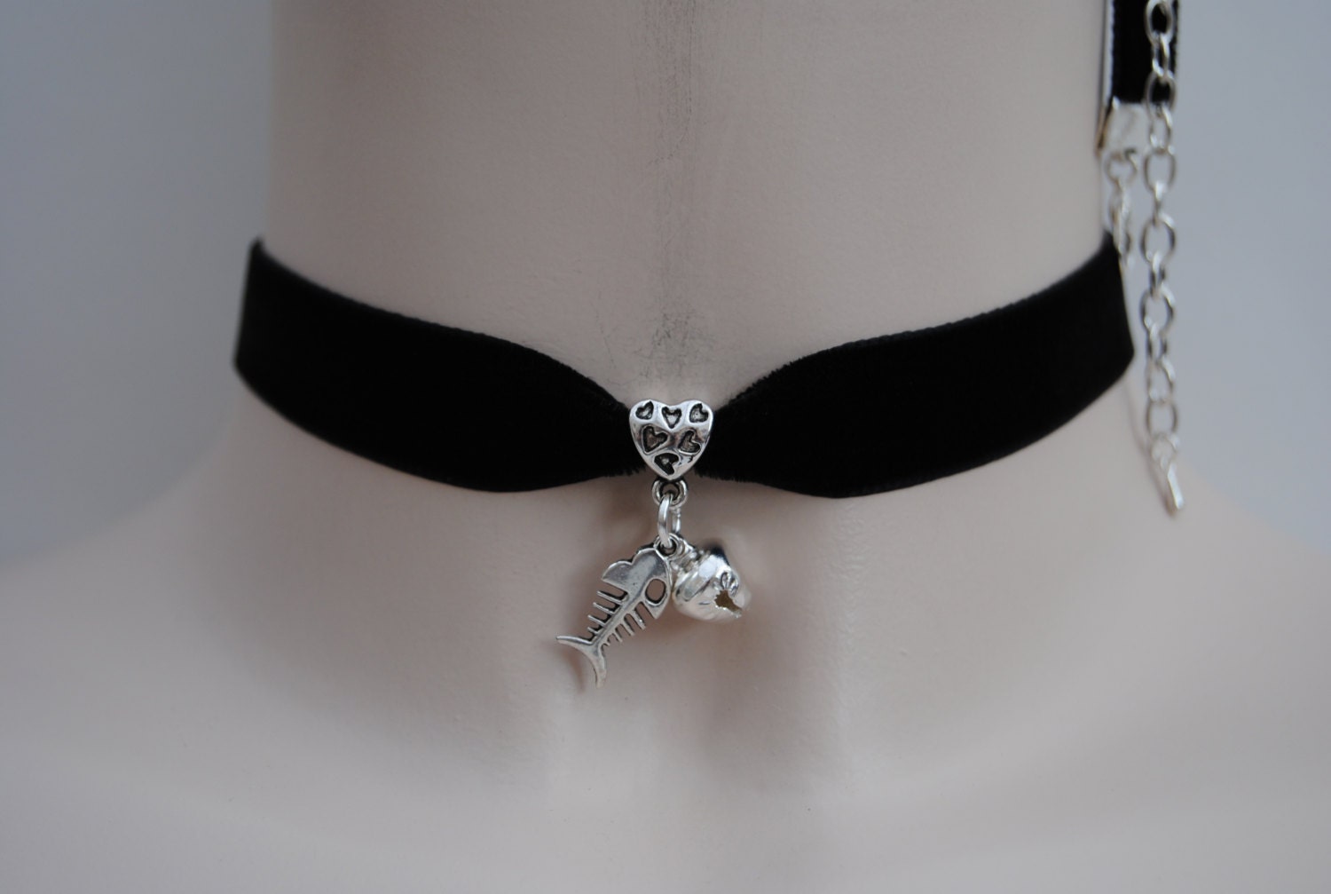 Fun CAT COLLAR Style Double Charms BLACK Velvet by TwirlyTrinkets