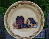 Hand painted plate, decorative plate, salt box house plate, star, crow, prim home decor, folk art. primitive style  plate, bird decor