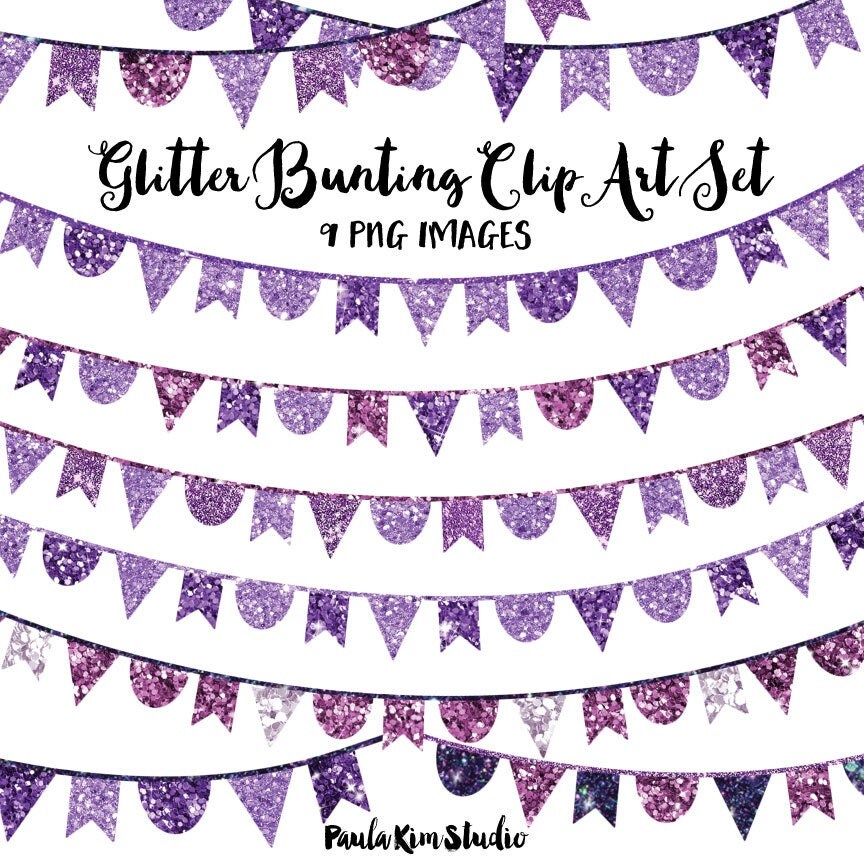 Glitter Clip Art Purple Bunting Banner Clipart Purple Clip