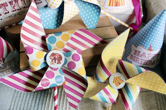 Vintage Circus Pinwheels Candy Combo - INSTANT DOWNLOAD - Printable Birthday Party Decor, Template, Decorations by Sassaby Parties Il_570xn
