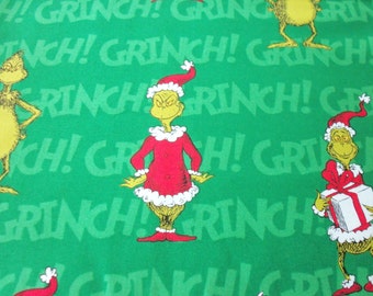 Grinch Fabric Dr. Seuss Green The Grinch who Stole Christmas Cotton By The Fat Quarter BTFQ New
