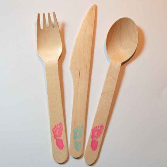 Baby Shower Wooden Utensils Forks Knives by PaperPartyParade