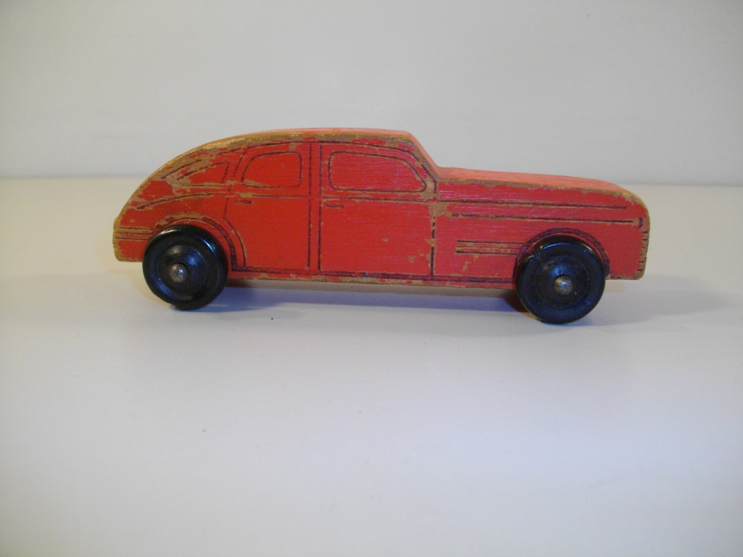 Vintage Wood Toy Car Handmade Hand Painted Child's Toy