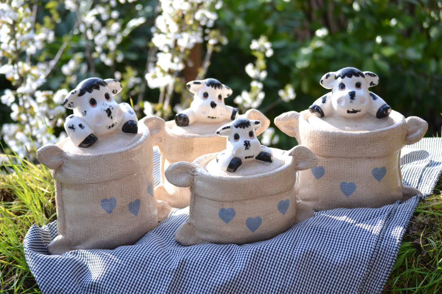 Vintage Cow Canister Set Farmhouse Country Cottage Cabin