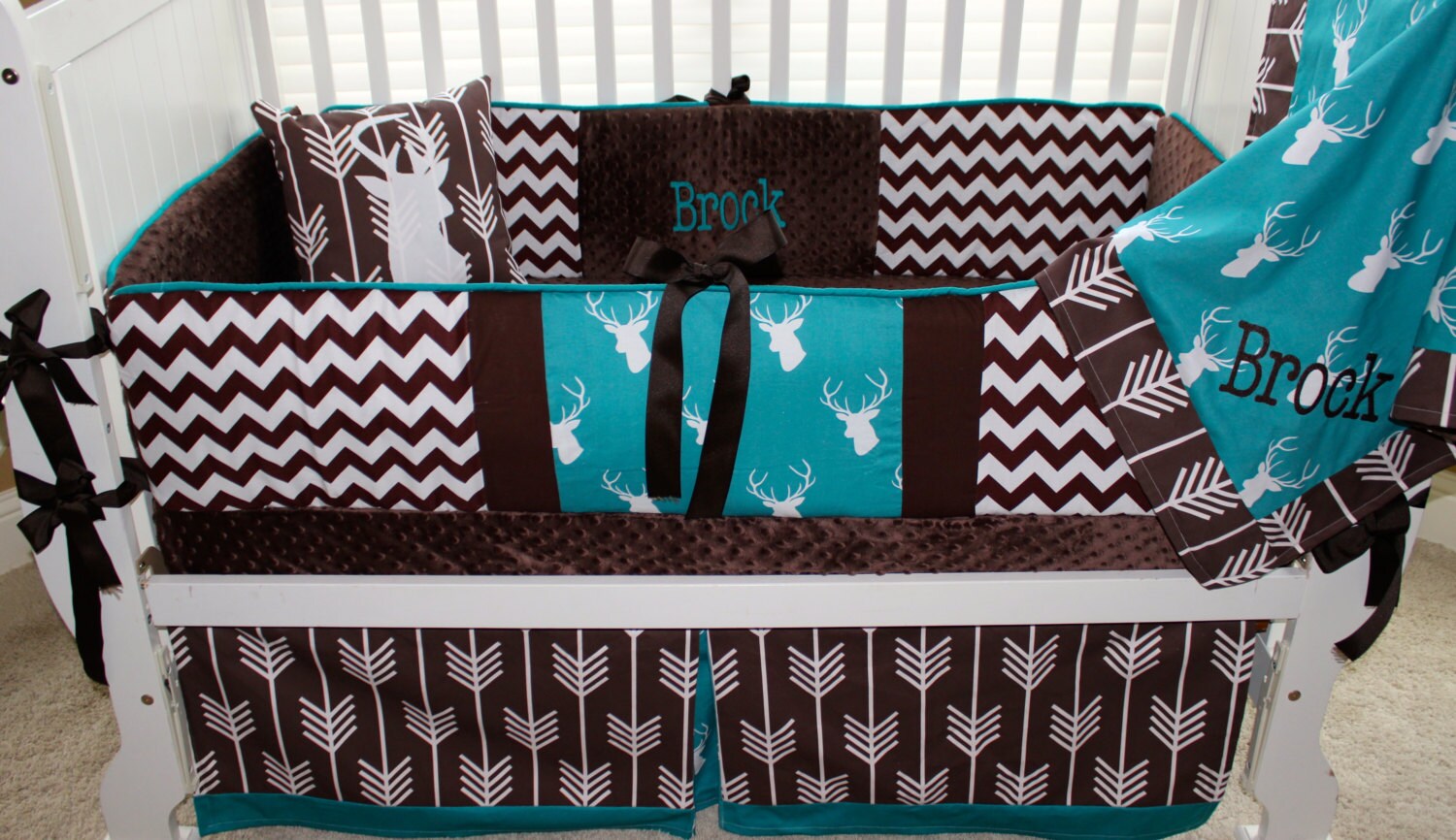 Custom baby bedding 6 pc set woodland deer forest lodge