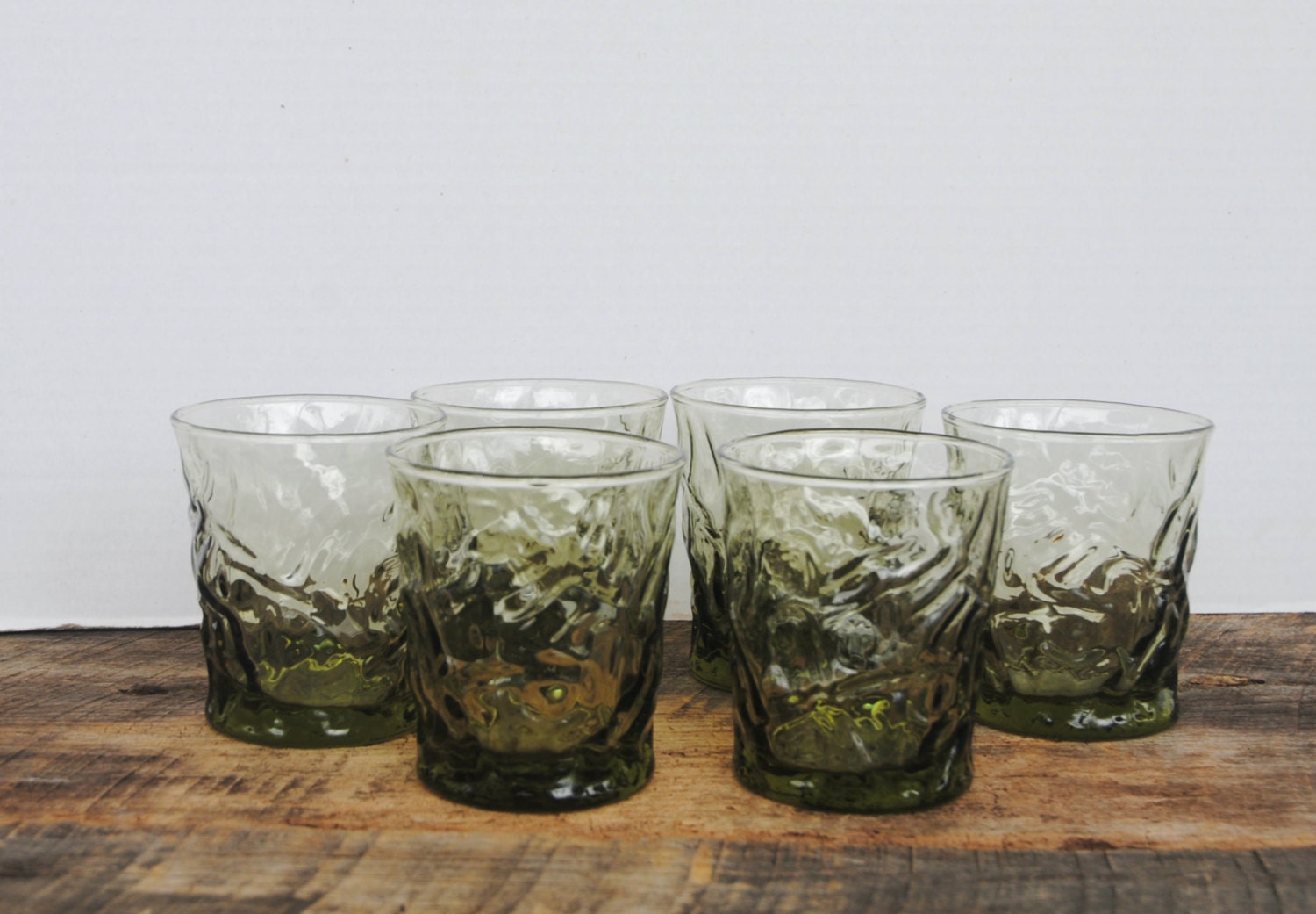 Vintage Textured Green Libbey Drinking Glasses Aztec Pattern