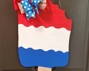 Red, White, and Blue Popsicle Door Hanger - door hanger door decor popsicle door hanger wood door hanger paintes door decor parriotic july