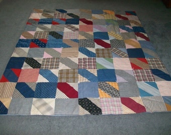 Vintage Fabric Patchwork Quilt with New Padding and Back- 65 X 80 Inches-FREE SHIPPING