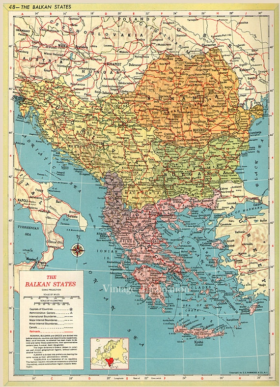 Large Map of BALKAN STATESAntique by VintageInclination on Etsy