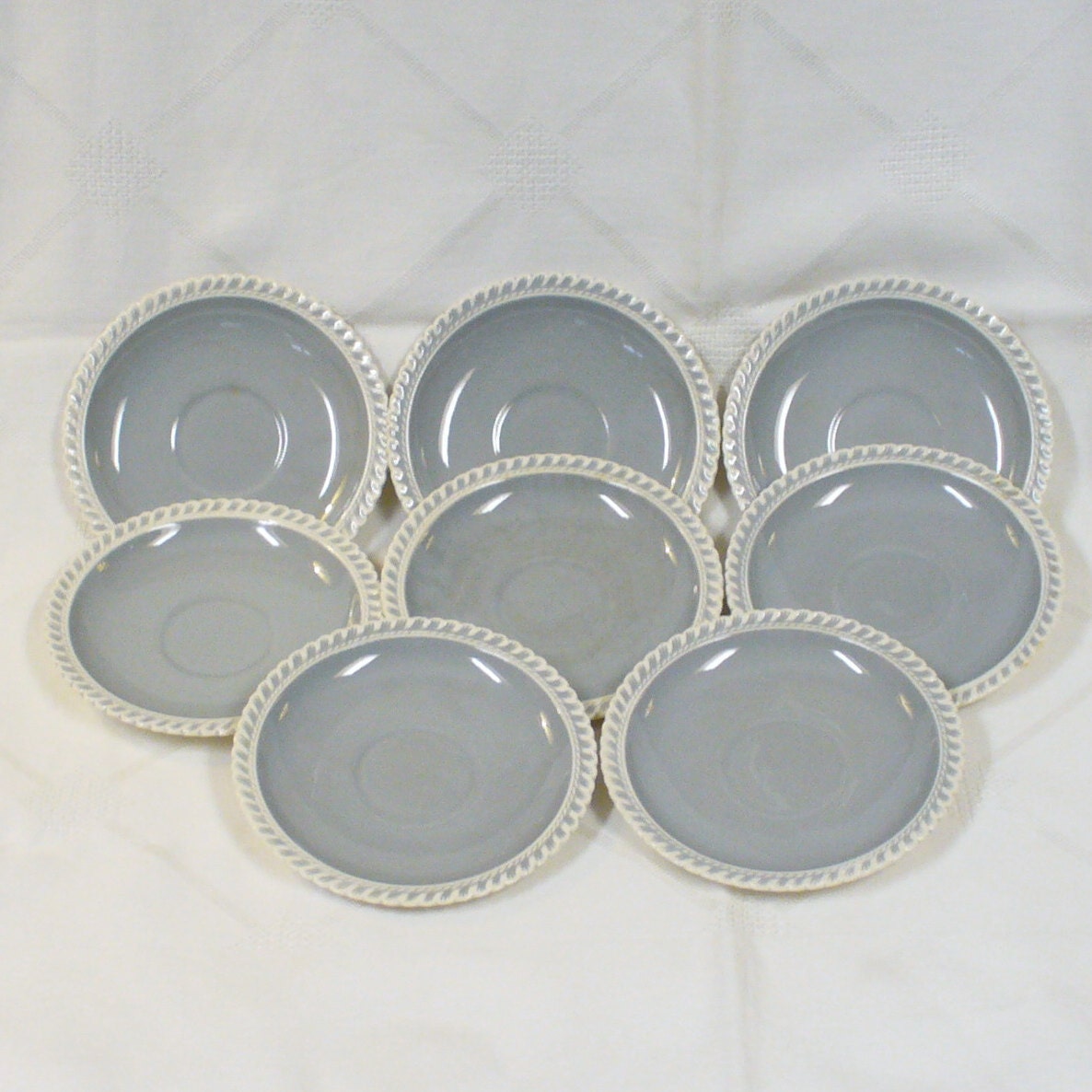 Set of Eight Vintage Harker Ware Pottery Saucers Vintage Chesterton