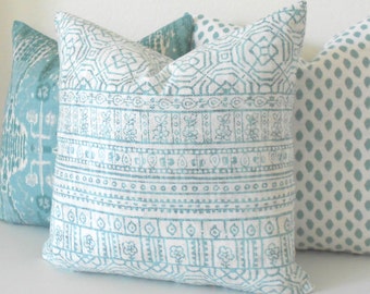 Bohemian stripe aqua and white decorative pillow cover