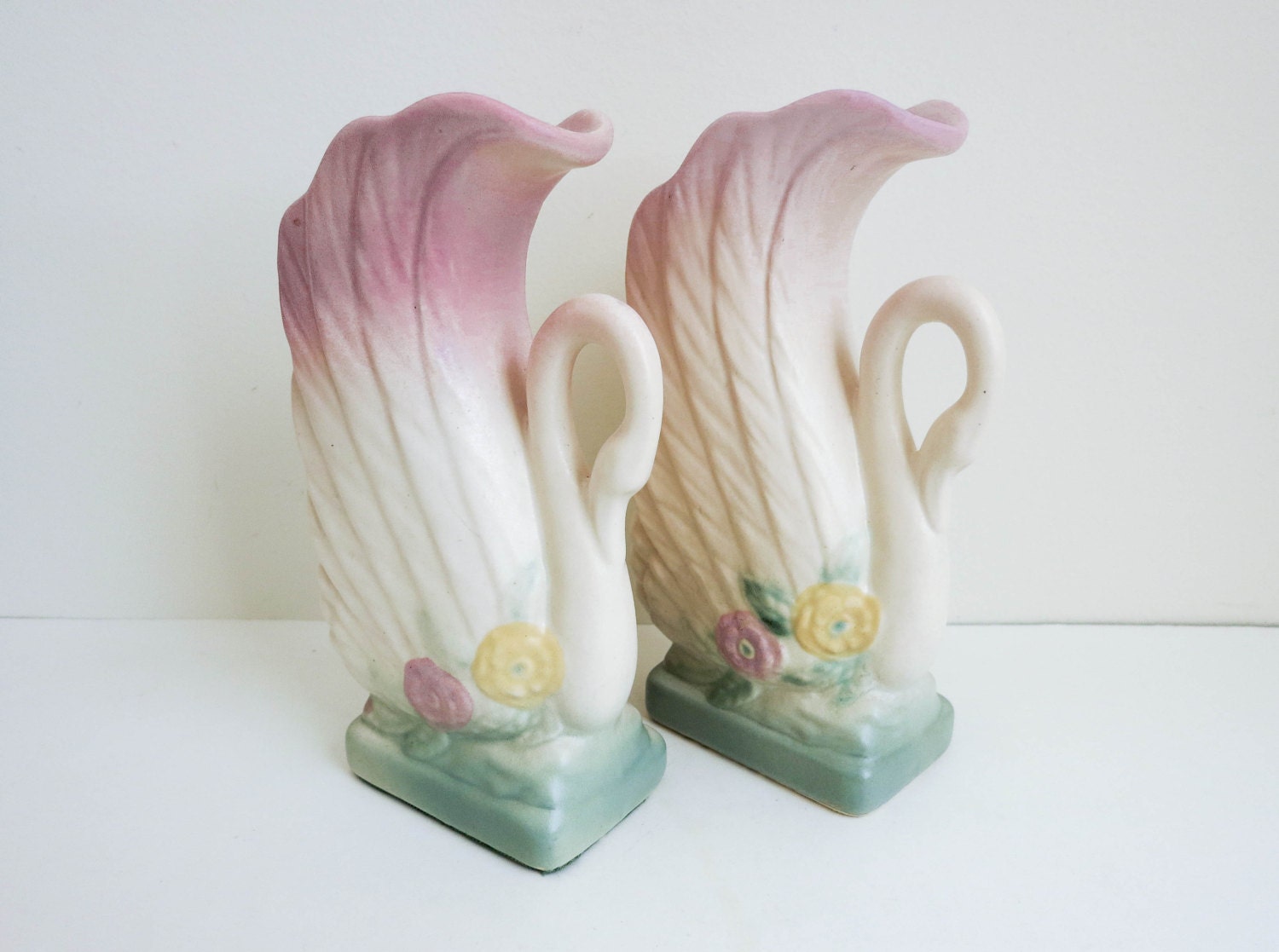 Two Vintage Swan Vases by Hull 1940's Art Pottery