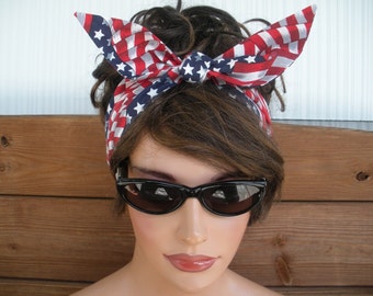 American Flag Headband 4th July Headband Summer Fashion Accessories Women Headband Headscarf Headwrap Dolly Bow Tie Up Headband