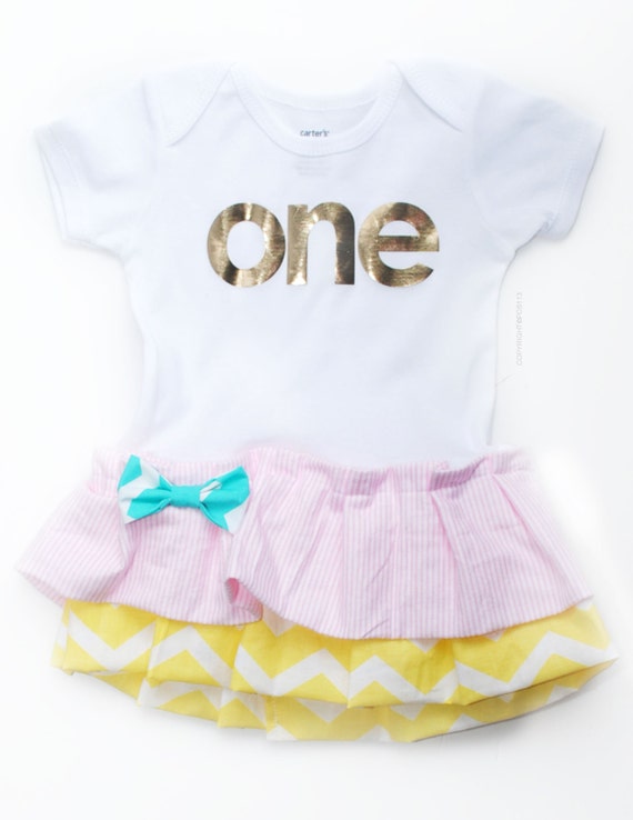 Baby Girl First Birthday Outfit Pink and Yellow Lemonade by PDS113