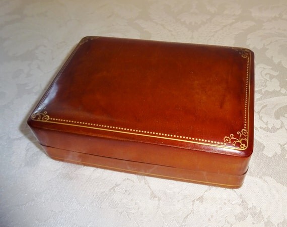 Vintage Leather Box Italy Italian Leather Jewelry Box Card Box