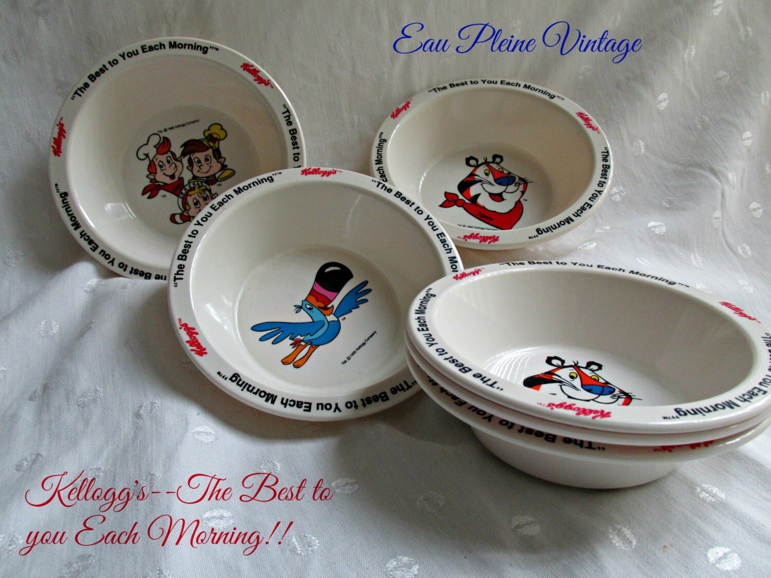 Kelloggs Melmac Cereal Bowls Set Six Tony Tiger Toucan Sam