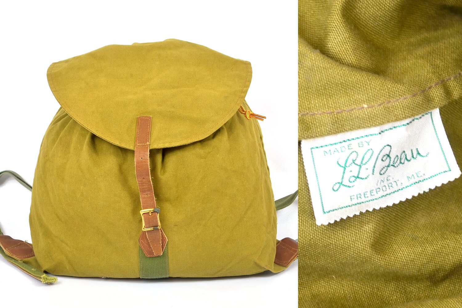Vintage 1960s Ll Bean Canvas And Leather Rucksack Backpack 9654
