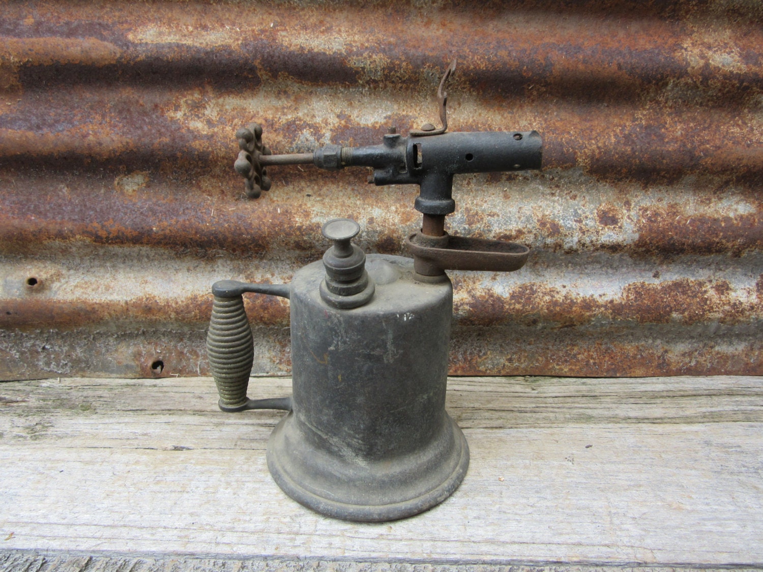 Blow Torch Antique Industrial Black Wood by