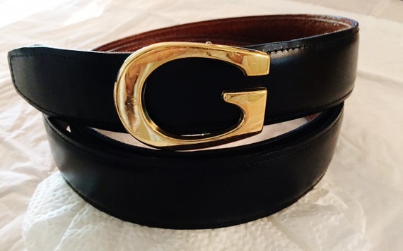 Authentic 70s Vintage Gucci Gold G Buckle on black by BelleBeas