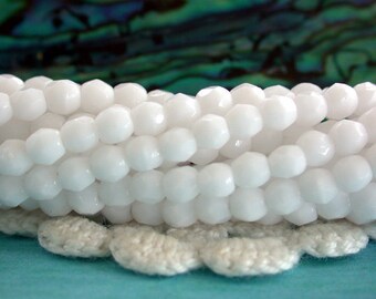 3mm Fire Polished Beads, Czech Glass Fire Polished Beads, Opaque White Beads, White Glass Beads, Fire Polished Beads, Faceted Beads CZ-551