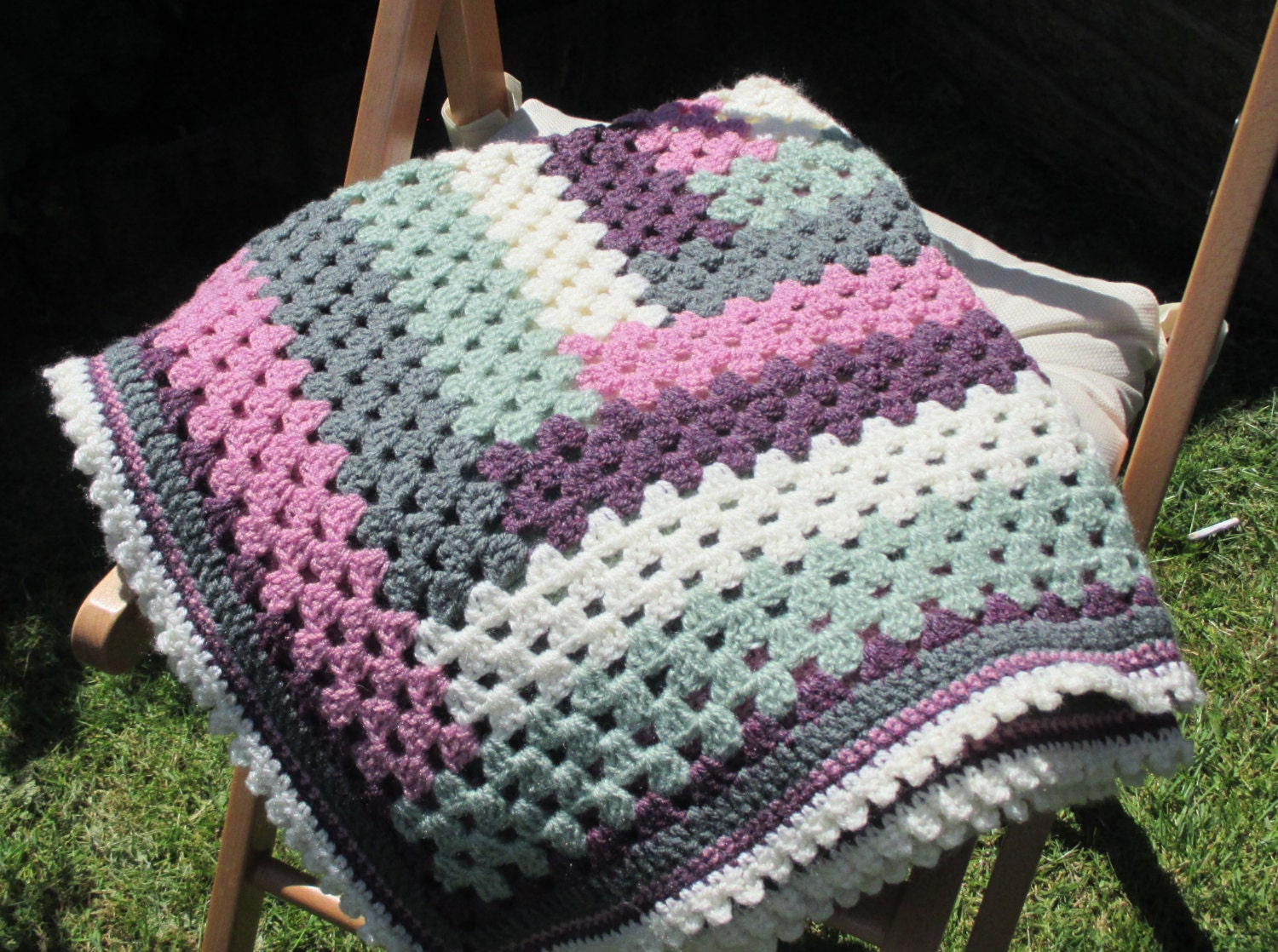 Log cabin crochet baby blanket in pink green by UrbanGypsyCrochet