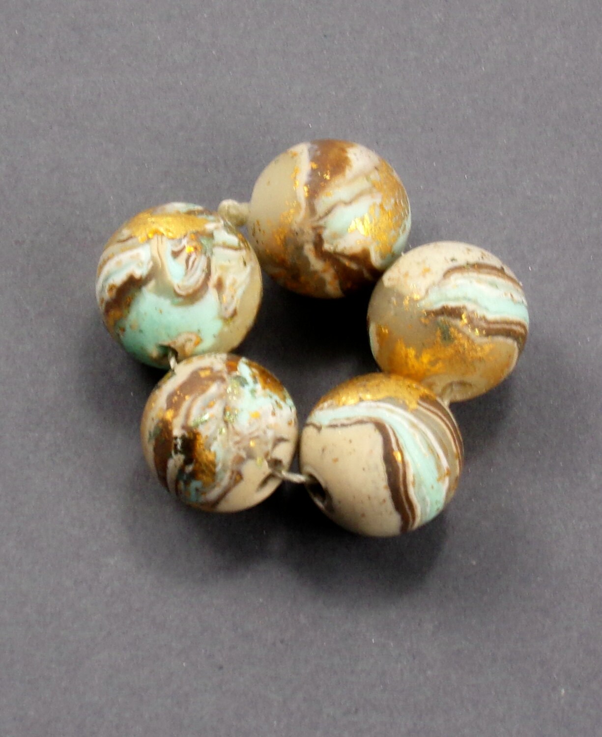 Handmade Polymer Clay 5 Piece Bead Set Aqua Blue by StudioStJames