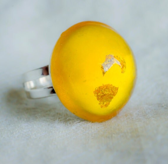 Items similar to Yellow Ring. Small resin hemisphere. Transparent Yellow resin with Gold Flakes
