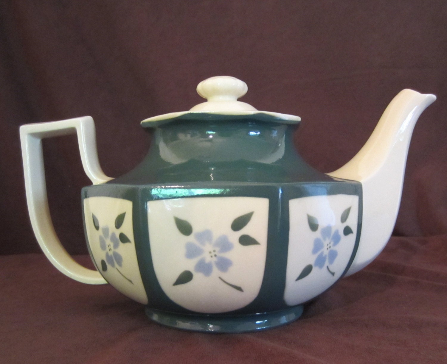 Art Deco Teapot Porcelier Vitreous China 1940s Floral Off