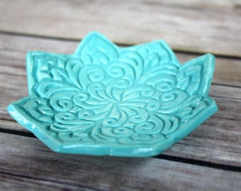Turquoise Ring Dish - Boho Star Trinket Holder - Handmade Jewelry Bowl - Bohemian Style - Modern Boho Decor - Engagement Gift - Shower Favor